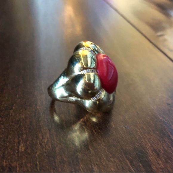 Gold and red stone ring - Picture 4 of 6
